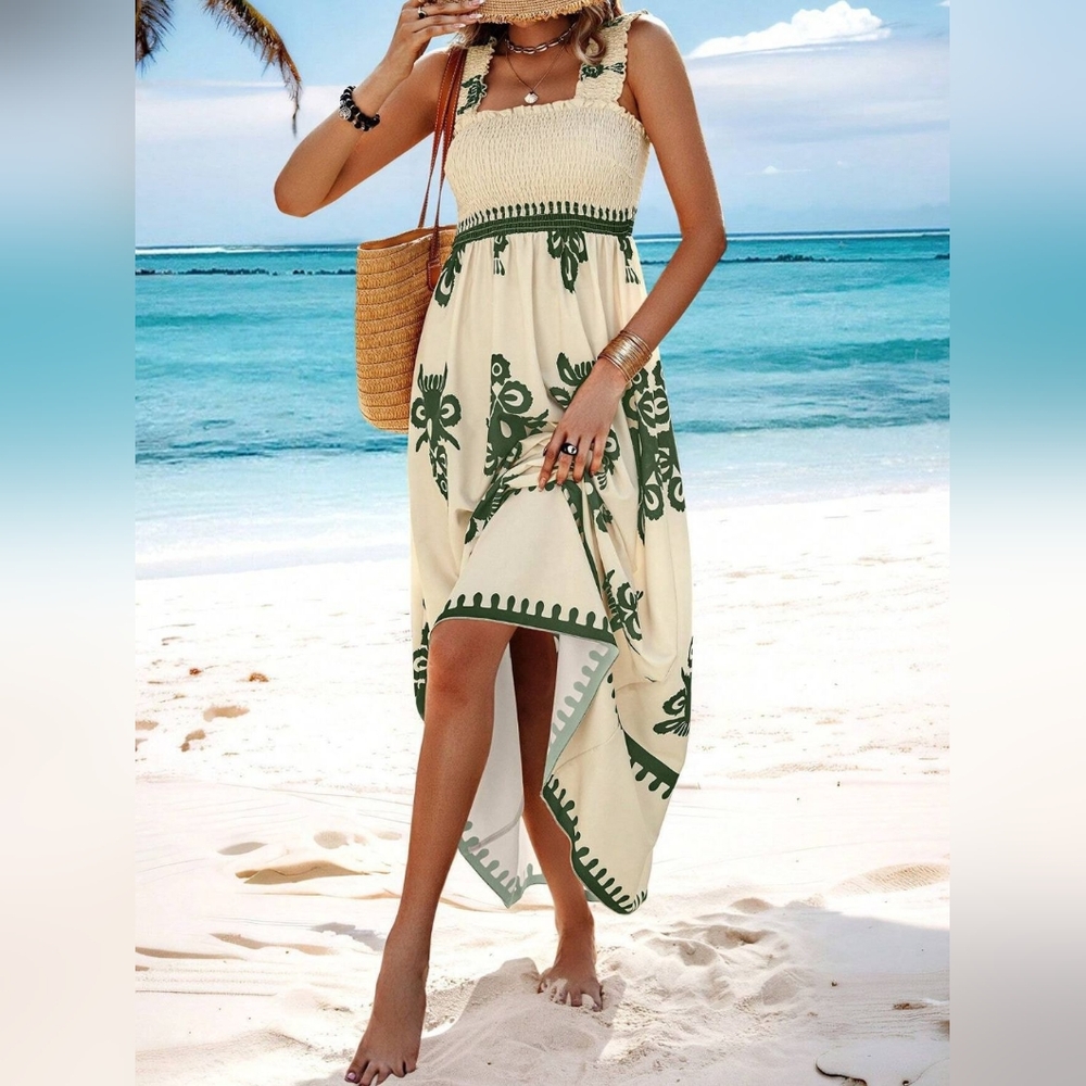 CYBER MONDAY SALE!!🎁 Smocked Printed Wide Strap Maxi Dress